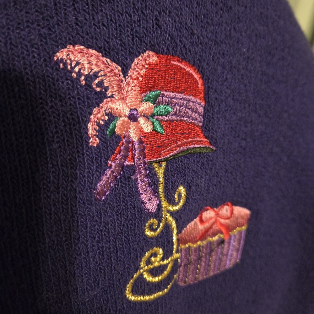 Bon Worth Vintage Purple Red Hat Society sweater cardigan with purse handbag - Picture 7 of 13